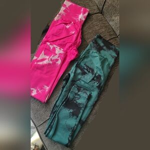 Tie Dye Gym Leggings Set Of 2, Pink And Green